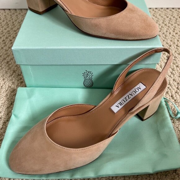 Aquazzura Shoes - Aquazzura Talita Beige New Nude Suede Block Heel Slingback Pumps